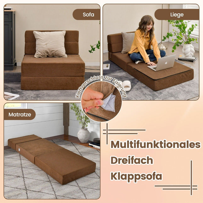 3 vienā saliekamā dīvāngulta ar mazgājamu pārvalku, īpaši biezs putu slānis (15 cm), brūna