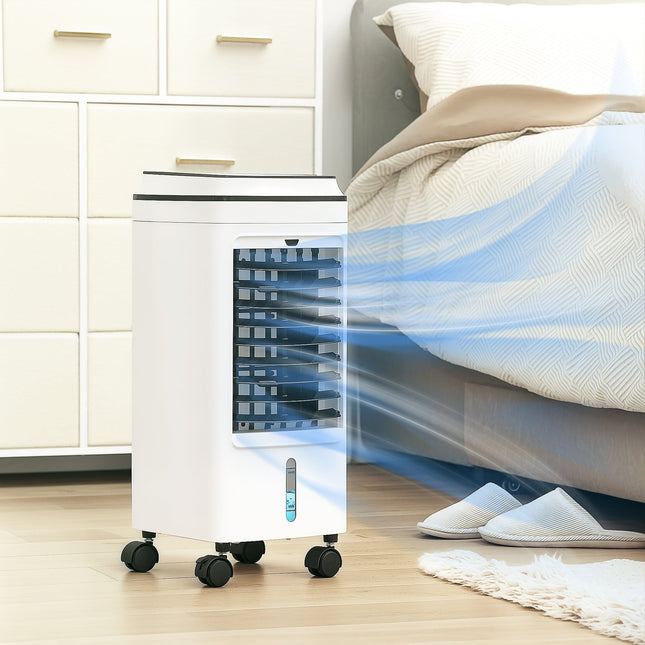 3 vienā mobilais gaisa kondicionieris ar gaisa mitrināšanu, ūdens dzesēšanu, 60° oscilējošs 4 l gaisa kondicionieris ar 8 stundu taimeri, miega režīmiem, 75 W gaisa dzesētājs ar tālvadības pulti, 20 collām, balts