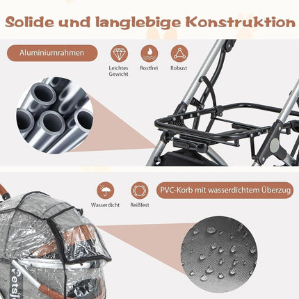 3 vienā mājdzīvnieku ratiņi līdz 15 kg ar ūdensnecaurlaidīgu uzglabāšanas grozu un teleskopisku rokturi