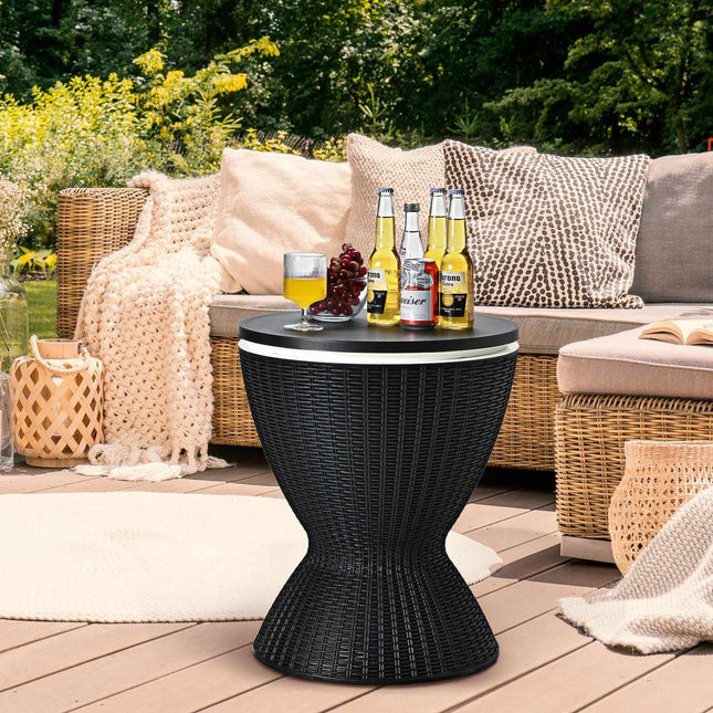 3 in 1 side table 30L cool box stool garden table height adjustable ice cooler black