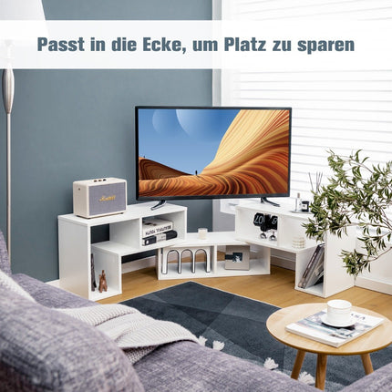 Trīsdaļīgs koka TV skapis televizoriem līdz 65 collām, brīvi kombinējams TV statīvs, baltā krāsā