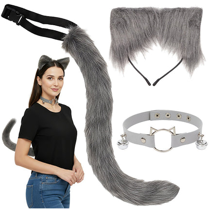 3-piece cat/fox costume, gray, Ruhhy 26586