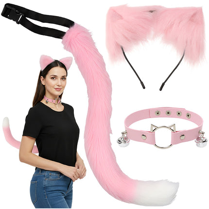 3-piece cat/fox costume, pink, Ruhhy 26585