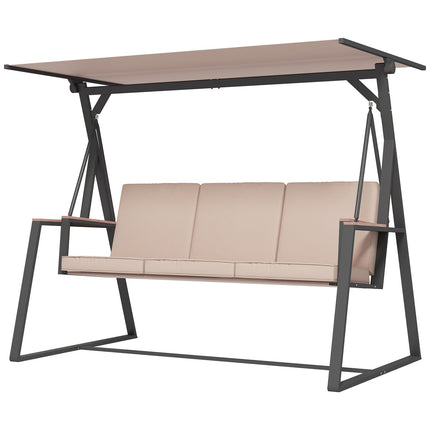 Holivudas šūpoles, trīsvietīgs šūpuļsols ar spilveniem un regulējamu jumtu līdz 300 kg, haki krāsā, 205x130x175 cm, dārzam un terasei