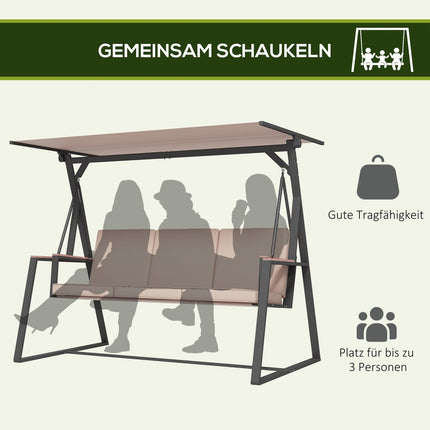 Holivudas šūpoles, trīsvietīgs šūpuļsols ar spilveniem un regulējamu jumtu līdz 300 kg, haki krāsā, 205x130x175 cm, dārzam un terasei