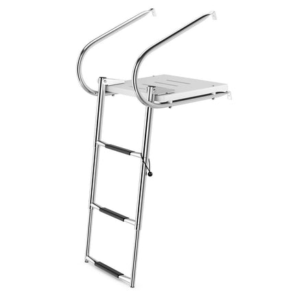 3 pakāpienu salokāmas teleskopiskas laivas kāpnes ar stikla šķiedras platformu un 2 margām 51,5 x 45 x 37,5 cm