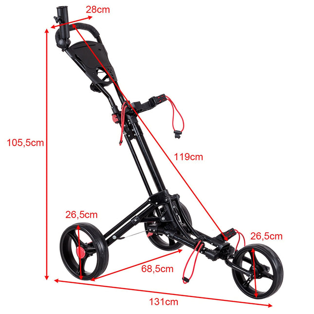 3-wheel golf trolley golf cart golf foldable simple push and pull cart black