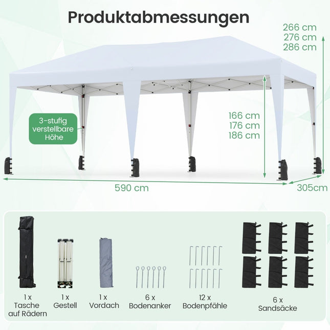 3 x 6 m saliekamā nojumes telts ar UV aizsardzību, balta