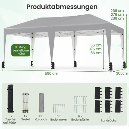 3 x 6 m saliekamā paviljona ar UV aizsardzību, pelēka