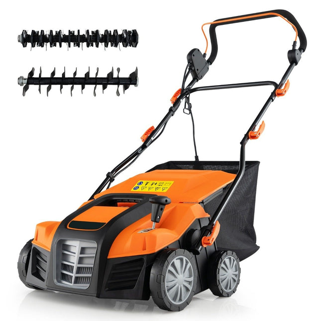 41 cm elektriskais skarifikators un zāliena aerators 15A 2-in-1 zāliena skarifikators ar 3 pozīciju augstuma regulēšanu, oranžs
