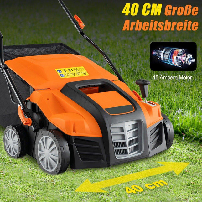 41 cm elektriskais skarifikators un zāliena aerators 15A 2-in-1 zāliena skarifikators ar 3 pozīciju augstuma regulēšanu, oranžs
