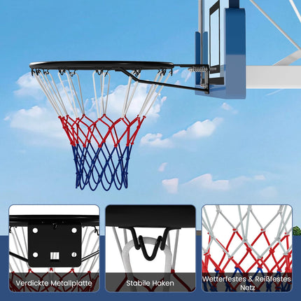 45 cm basketbola grozs ar laikapstākļiem izturīgu tīklu, stiprinājums pie sienas