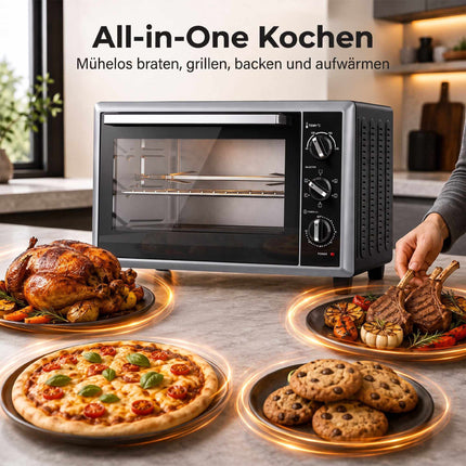 46 litru mini krāsns ar konvekciju, grilu, taimeri, melna