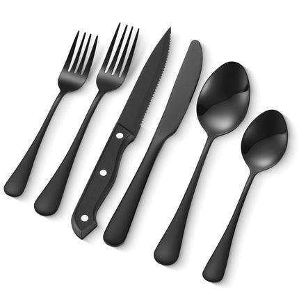 48-Piece Black Stainless Steel Flatware Set, Service for 8