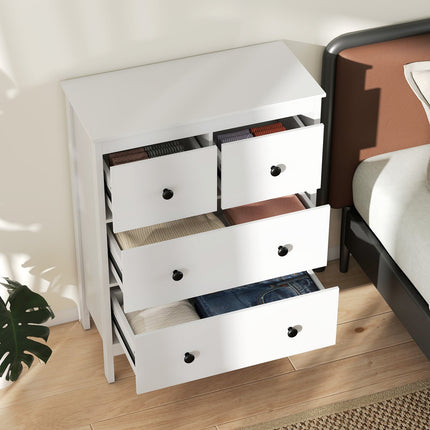 Kumode ar 4 atvilktnēm drēbēm un veļai, balta MDF