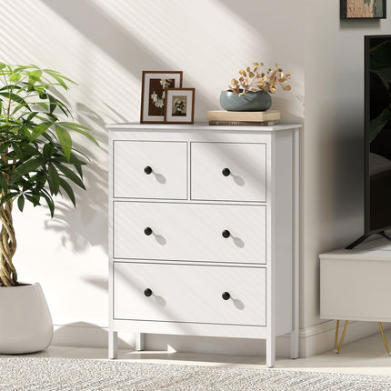 Kumode ar 4 atvilktnēm drēbēm un veļai, balta MDF