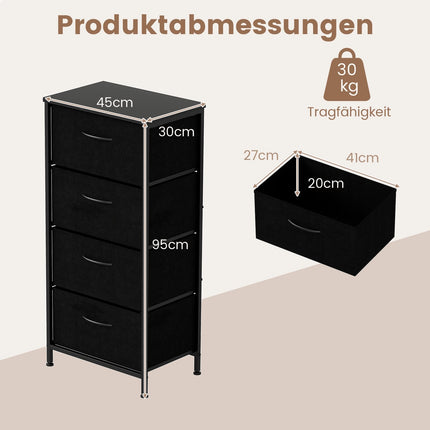 Kumode ar 4 atvilktnēm, koka virsmu, metāla rāmi, melna