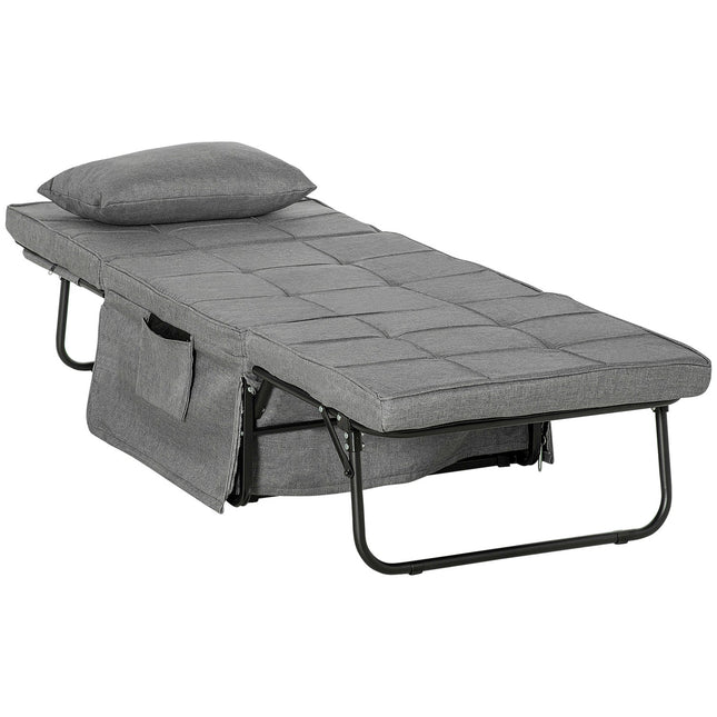 4-vienā vienvietīga viesu gulta, saliekama atpūtas krēsla pufa, 8 cm matracis, 5 līmeņu regulējams augstums, tērauda rāmis, 188x75x38 cm