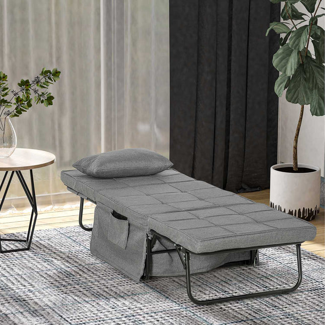 4-vienā vienvietīga viesu gulta, saliekama atpūtas krēsla pufa, 8 cm matracis, 5 līmeņu regulējams augstums, tērauda rāmis, 188x75x38 cm