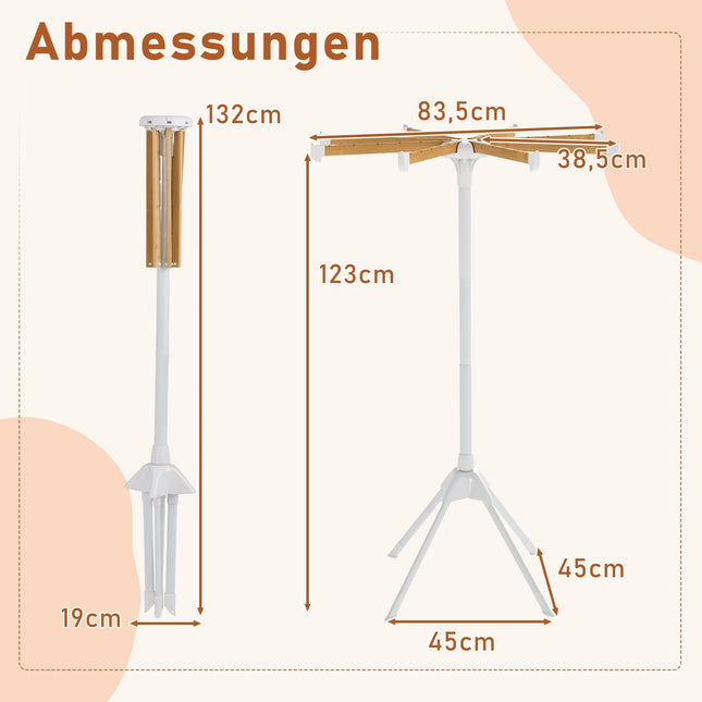 4 kāju drēbju žāvēšanas statīvs ar 8 bambusa stieņiem, 40 spraugām