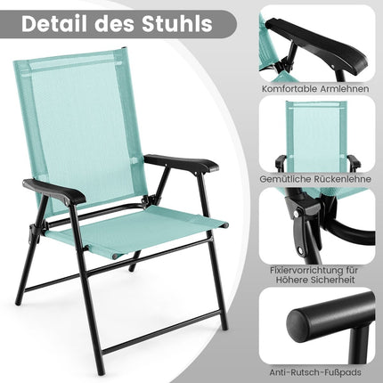4 daļu saliekamie dārza krēsli ar roku balstiem, piparmētru zaļi
