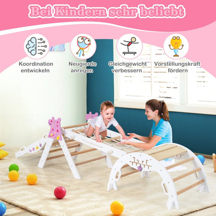 4 daļu bērnu kāpšanas komplekts ar slidkalniņu un arku - balts
