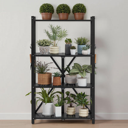 4-Tier Foldable Metal Storage Shelf, 26 x 13 x 46 in, With Wheels