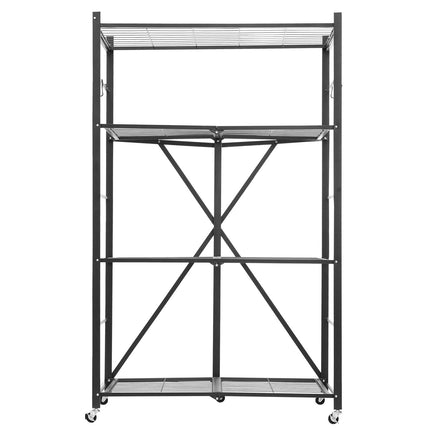 4-Tier Foldable Metal Storage Shelf, 36x21x60, 5 Wheels