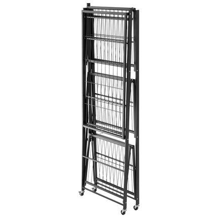4-Tier Foldable Metal Storage Shelf, 36x21x60, 5 Wheels