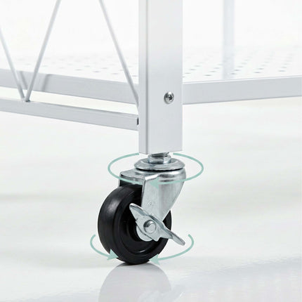 4-Tier Folding Steel Shelving Unit with Castors and Brakes, White, 125 cm