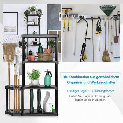 4 līmeņu garāžas plaukts ar instrumentu organizētāju, melns, celtspēja 176 mārciņas (79 kg)