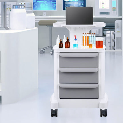 4-Tier Lab Cart, ABS Rolling Cart With 3 Drawers, White
