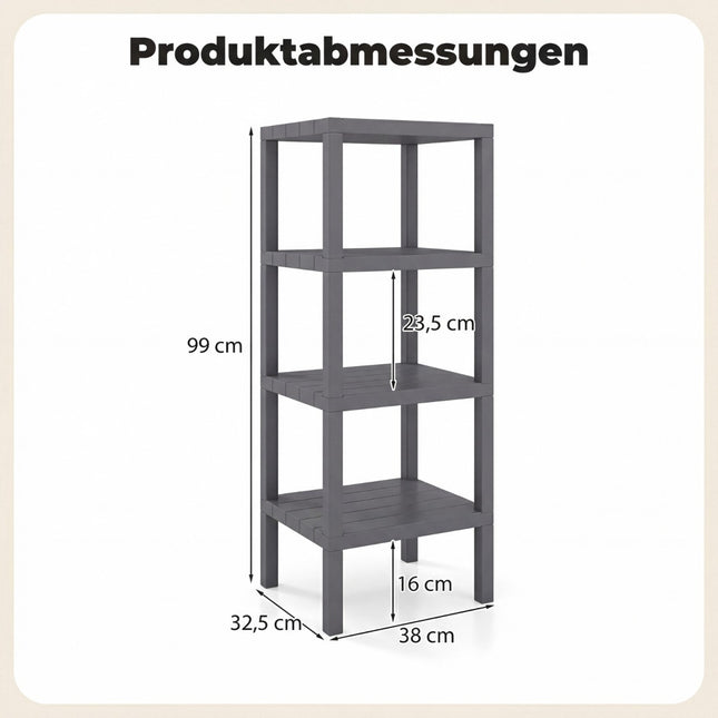 4 līmeņu plastmasas uzglabāšanas plaukts, pelēks, 38x32,5x99 cm