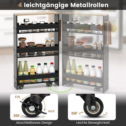 4 līmeņu koka uzglabāšanas ratiņi ar rokturi, melni/dabiski