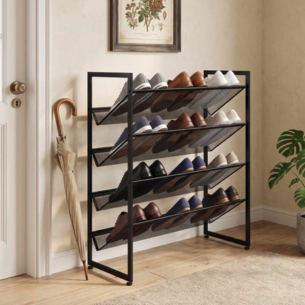 4-Tier Shoe Rack with Mesh Shelves for Up to 12 Pairs, Black, 72 x 30 x 82.7 cm