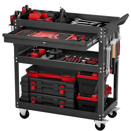 4-Tier Tool Cart with Wheels, Locking Drawer, Pegboard