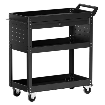 4-Tier Tool Cart with Wheels, Locking Drawer, Pegboard