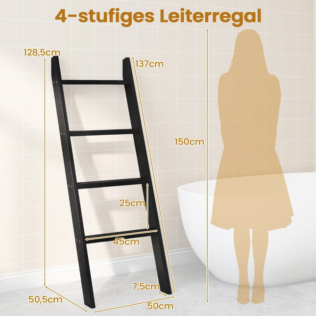 4 līmeņu koka dvieļu kāpnes ar griestu stiprinājumu, melnas