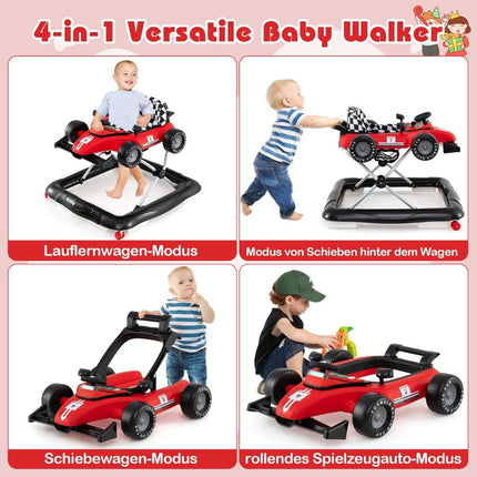 4-in-1 regulējams bērnu ratiņi - sarkanas automašīnas dizains