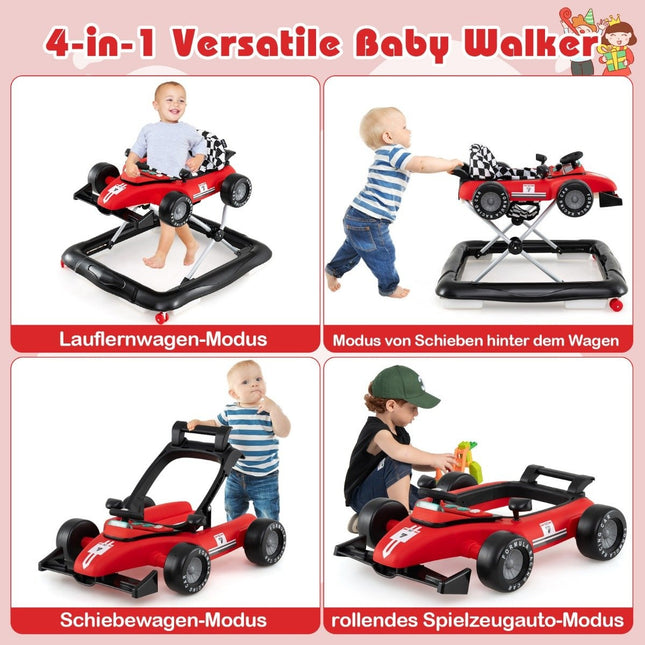 4-in-1 regulējams bērnu ratiņi - sarkanas automašīnas dizains