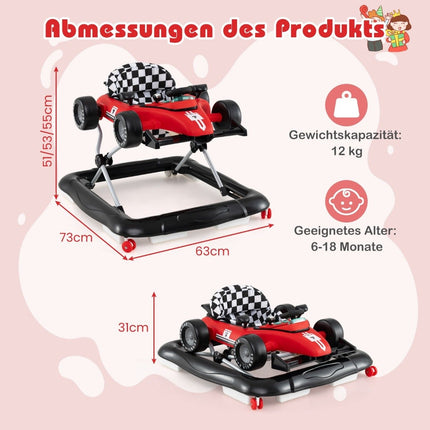 4-in-1 regulējams bērnu ratiņi - sarkanas automašīnas dizains