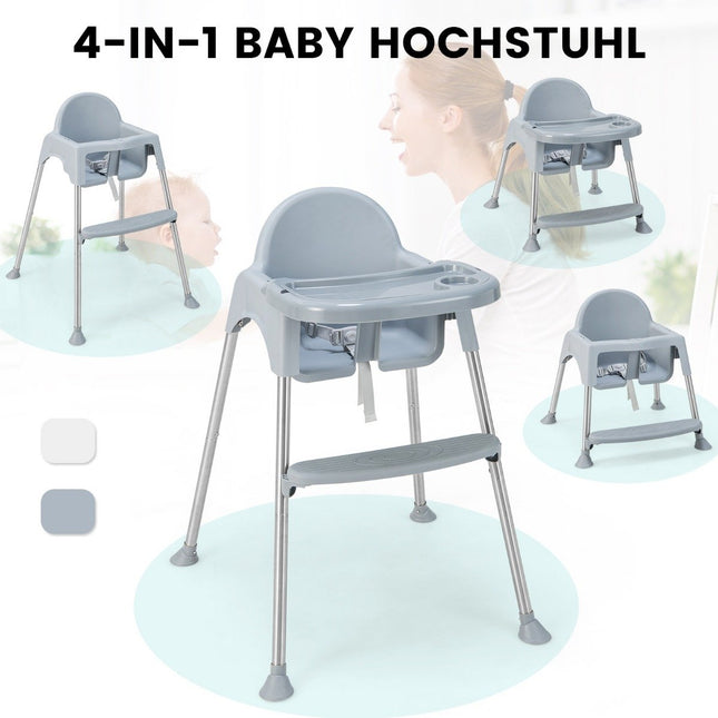 4 vienā bērnu barošanas krēsliņš, izgatavots no PP un nerūsējošā tērauda, pārveidojams barošanas krēsliņš ar noņemamu dubulto paplāti, pelēks