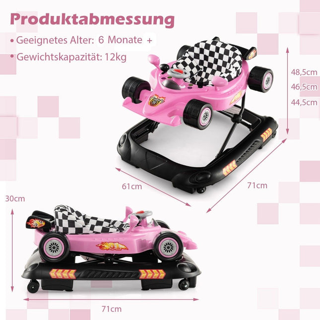 4-in-1 bērnu ratiņi ar regulējamu augstumu, rozā automašīnas dizains