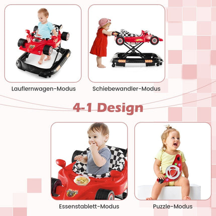 4-in-1 bērnu ratiņi ar regulējamu augstumu un rotaļu paplāti