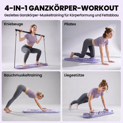 4-vienā salokāms Pilates dēļu komplekts ar pretestības lentēm