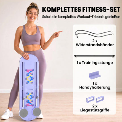 4-vienā salokāms Pilates dēļu komplekts ar pretestības lentēm