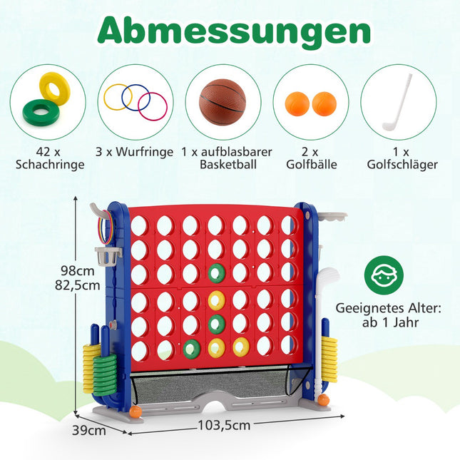 4-in-1 Giant Connect spēļu komplekts ar basketbolu, gredzenu mešanu, golfu
