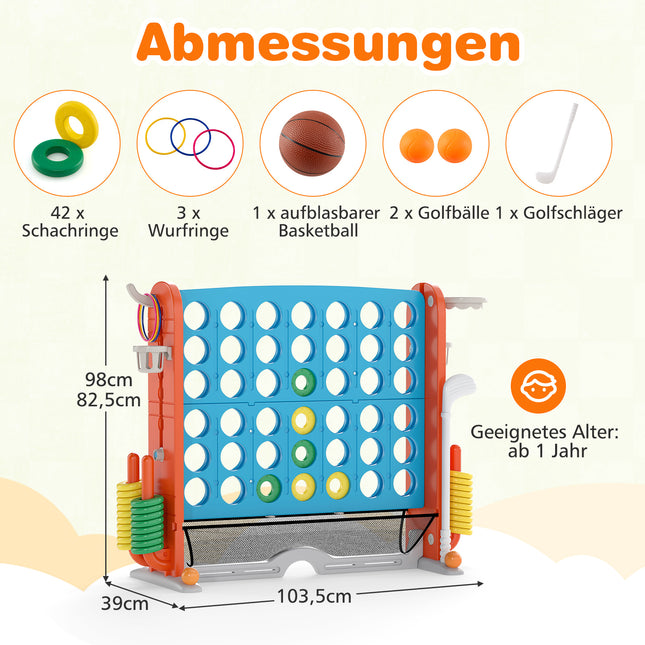 4-in-1 Jumbo spēļu komplekts: Connect 4, Basketbols, Gredzena mešana, Golfs