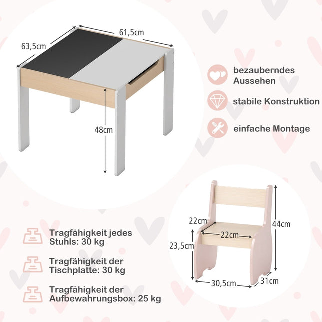 4-vienā bērnu galda komplekts ar uzglabāšanas vietu un tāfeli