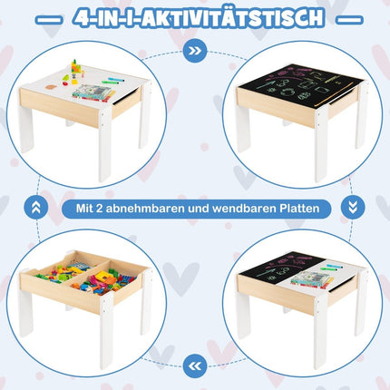 4-vienā bērnu koka galda komplekts ar uzglabāšanas vietu, balts